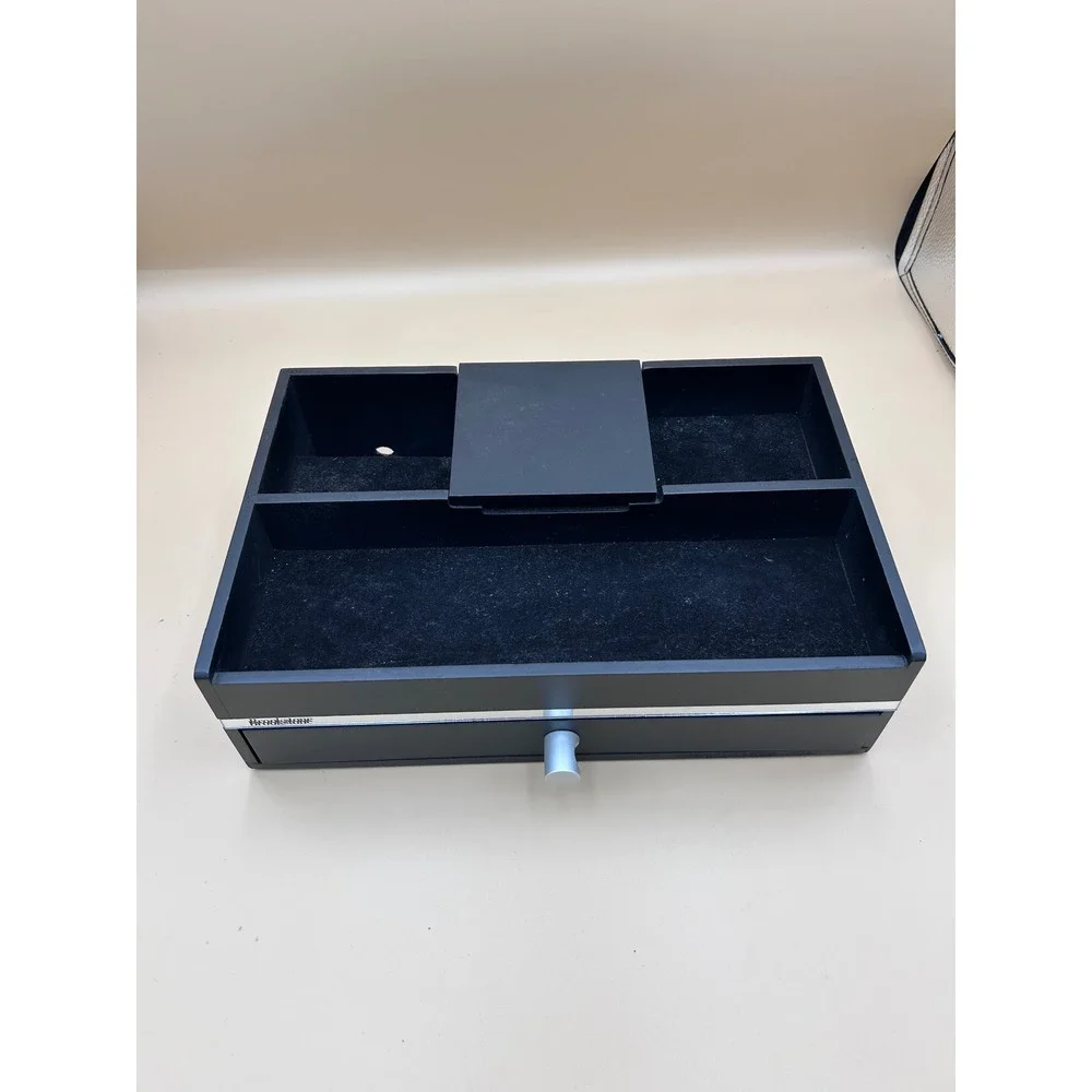 Brookstone Black Wooden Valet Tray Desk Organizer Charging Station with Drawer